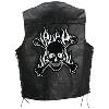 DIAMOND PLATE ROCK DESIGN GENUINE BUFFALO LEATHER MOTORCYCLE VEST WITH SKULL AND CROSSBONES EMBROIDERED PATCH