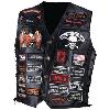 DIAMOND PLATE ROCK DESIGN GENUINE BUFFALO LEATHER BIKER VEST WITH 41 PATCHES