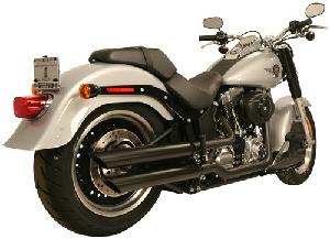 BLACK SLIP ON MUFFLER WITH SLASH DOWN TIP FOR FATBOY 07-17 FAT BOY LO 10-17 / SPRINGER 07-08 DEUCE 07 (26411)
