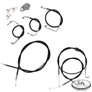 BLACK VINYL HANDLEBAR CABLE AND BRAKE LINE KIT FOR 15-17 INCH APE HANGERS HARLEY DAVIDSON ROAD KING FLHR MODELS 96-07