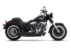 2-INTO-2 SYSTEM FLUSH BLACK FOR HARLEY DAVIDSON SOFTAIL 86-17 ((CHROME OR BLACK END CAPS))