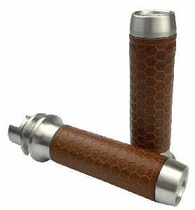 LEATHER MOTO GRIPS - INATURAL ALUMINUM/ TAN HONEYCOMB - 1 IN STK