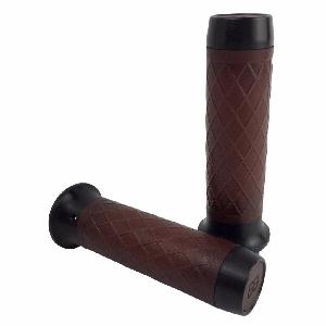 LEATHER MOTO GRIPS - TBW - BLACK ALUMINUM/DARK BROWN DIAMOND