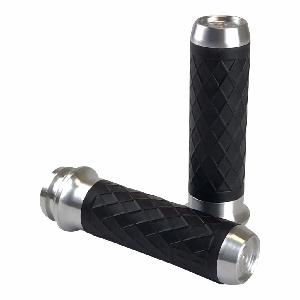 LEATHER MOTO GRIPS - TBW - NATURAL ALUMINUM/BLACK DIAMOND