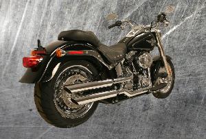 CHROME SLIP ON MUFFLER WITH SLASH DOWN TIP FOR FATBOY 07-17 FAT BOY LO 10-17 / SPRINGER 07-08 DEUCE 07 (26401) 