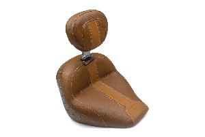 STANDARD TOURING SOLO SEAT WITH DRIVER BACKREST FOR INDIAN SCOUT 2015-'20, NICKEL STUDDED, BROWN WITH BROWN VINYL INSERTS