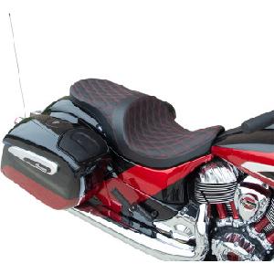 LOW PROFILE TOURING SEAT - DOUBLE DIAMOND - RED - SOLAR REFLECTIVE LEATHER