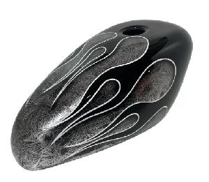 BLACK FLAMES SILVER 3D CRYSTAL TANK COVER FOR SPORTSTER