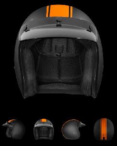 DOT APPROVED DAYTONA CRUISER OPEN FACE MOTORCYCLE HELMET WITH VISOR & GRAPHICS - W/ ORANGE PIN STRIPE