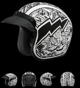 DOT APPROVED DAYTONA CRUISER OPEN FACE MOTORCYCLE HELMET WITH VISOR & GRAPHICS - W/ GRAFITTI