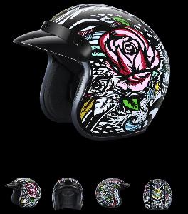 DOT APPROVED DAYTONA CRUISER OPEN FACE MOTORCYCLE HELMET WITH VISOR & GRAPHICS - W/ TRIBAL