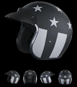 DOT APPROVED DAYTONA CRUISER OPEN FACE MOTORCYCLE HELMET WITH VISOR & GRAPHICS - W/ CAPITAN AMERICA STEALTH