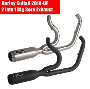 Harley M8 Softail 2 into 1 Big Bore Full Exhaust System Stainless Steel Muffler Low Rider S ST Fat Street Bob Standard Slim Deluxe FXLR '18-Up