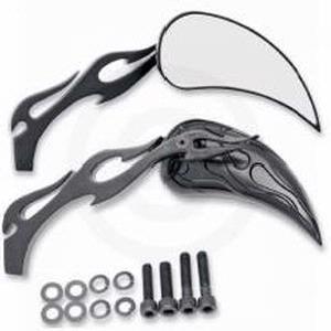 FLAME TEARDROP BLACK MIRRORS W/ SCULPTURED STEM (PAIR)