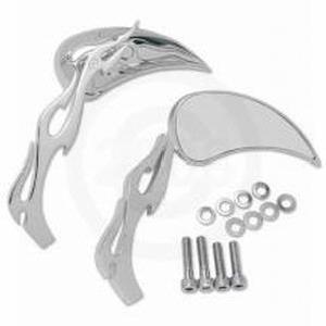 FLAME TEARDROP CHROME MIRRORS W/ SCULPTURED STEM (PAIR)
