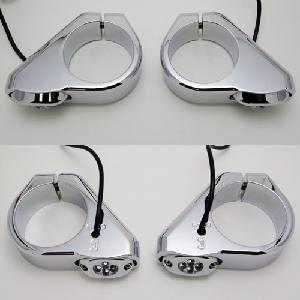 LED FORK MOUNT CHROME TURN SIGNALS-PAIR (39mm, 41mm or 49mm)