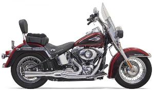 CHROME MEGA STYLE SYSTEM WITH BLACK FLUTED END CAPS FOR SOFTAIL 86-17