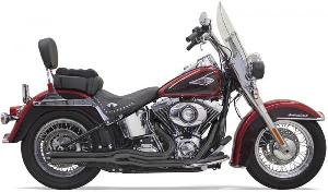 CHROME MEGA STYLE SYSTEM WITH BLACK FLUTED END CAPS FOR SOFTAIL 86-17